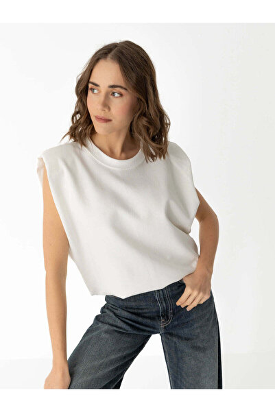 Vatkalı Timeless Basic Pamuklu Kadın T-shirt Beyaz