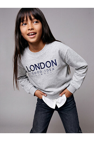 LC Waikiki Two Mt Shop Quality Lcw Kids Gray London Printed Girls' Thick Swea...