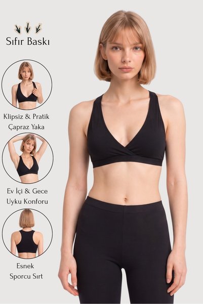 Nastenka Kadın Siyah Pamuklu Likralı Hamile ve Emzirme Büstiyeri - Sporcu Model