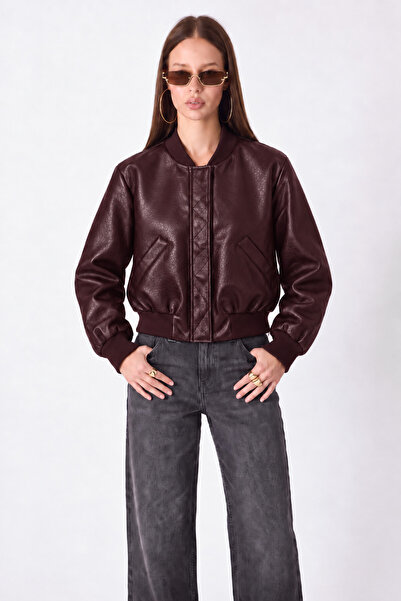 Jaglion Νέα σεζόν ZR Ribana Collar Bomber Γυναικείο δερμάτινο μπουφάν σε μπορ...