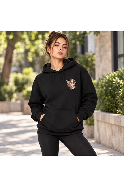 WİDİ Hanorac unisex cu glugă cu imprimeu înger, cu model Cherub Angel