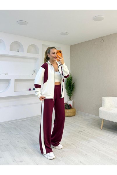 Top Step Textured Modal Garnished Zipper Detailed Suit