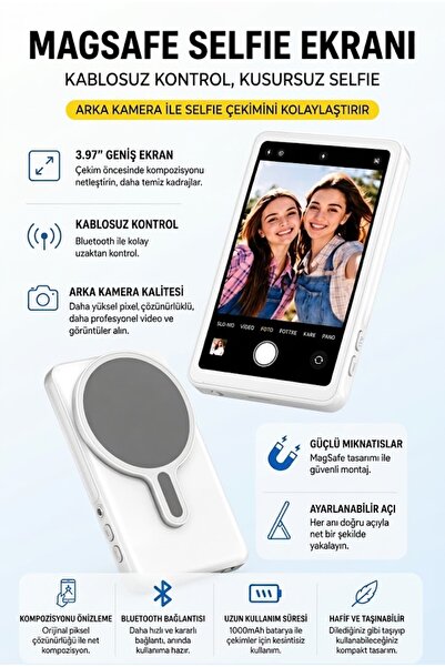 Mmctech A2 Pro Manyetik Selfie Ekranı - MagSafe Uyumlu 4.02 inç Vlog Monitörü ve Bluetooth Uzaktan Kumandalı