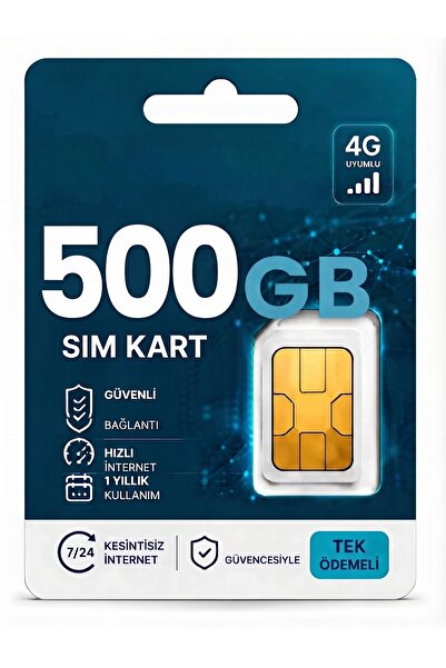 Opticam 4g Her Ay 500 gb Sim Kartı 6000gb 1 Yıllık Tek Ödeme Data m2m Hattı G...