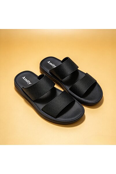 Rifaan Market Amity Men Double Strap Slide Sandals, Embossed Synthetic Leathe...