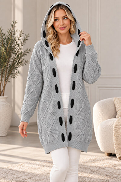 TRQOM Women's No-Closure Long Sleeve Hooded Diamond Patterned Stripe Detailed...