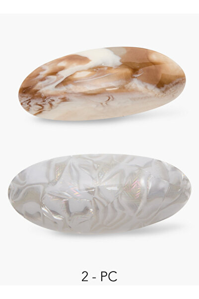 FAV Pack of 2 Oval Barrette Hair Clip with Marbled Finish