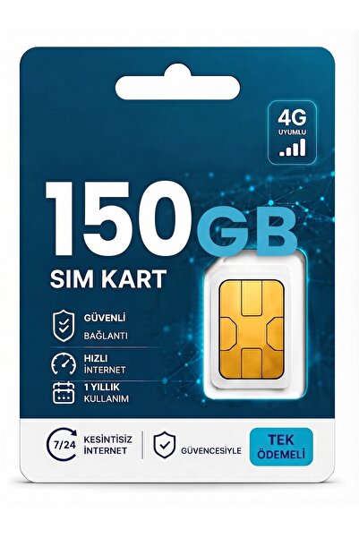 4g Her Ay 150 gb Sim Kartı 1800gb 1 Yıllık Tek Ödeme Data m2m Hattı Güvenlik Kamerası Modem Hattı