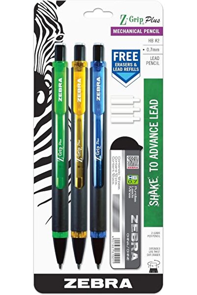 DEEMOUNT قلم زيبرا Z-Grip Plus الميكانيكي، 0.7 مم # 2، براميل متنوعة، 3 قطع
