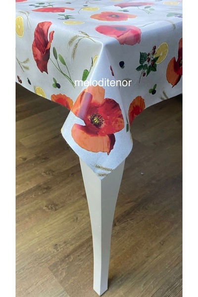MİRELLA Lined Non-Slip Poppy Lemon Pattern Easy-Wipe Pvc Oilcloth Tablecloth