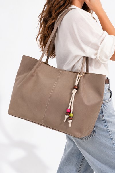 Les Crioch Vizon Süet Kadın Shopper Omuz Çantası – Vintage Model Charm Hediyeli