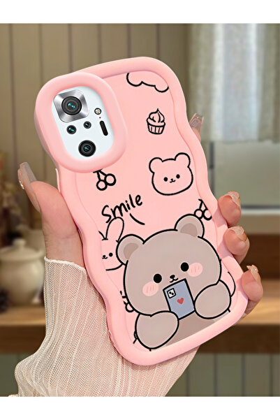 SLIMFELT Redmi Note 10 Pro Uyumlu Basit Karikatür Ayı Kılıf, Dalgalı Kenar Da...