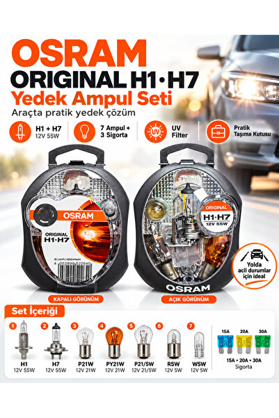 Original H1 H7 Yedek Ampul Seti 12V 55W – 7 Ampul + 3 Sigorta, Taşıma Kutulu