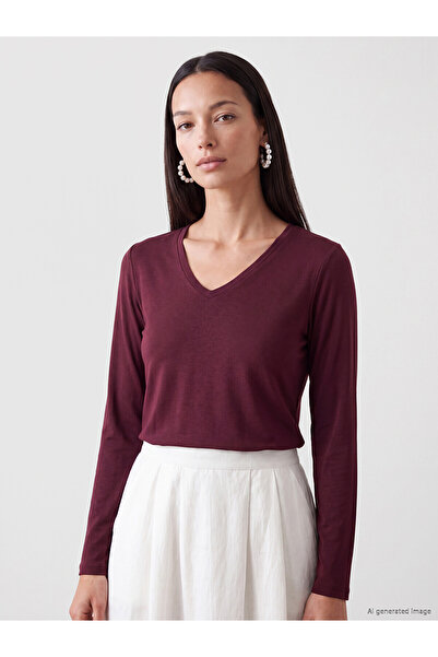 LC Waikiki Two Mt Shop Quality Plum Combed Cotton Plain Tight & Slim Long Sle...