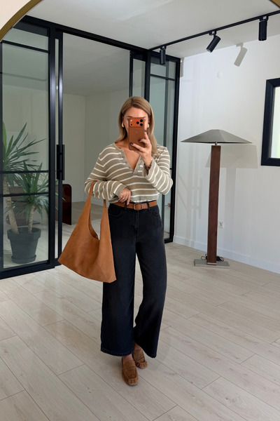 Sezgi Tekin Wide Leg Draped Anthracite Loose Trousers