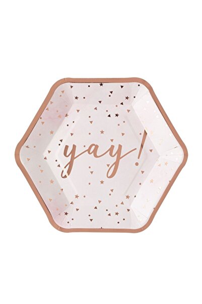 OEM Farfurii din Carton Hexagonale Folie Roz Aurie 'Yay' 23cm, 6buc – practic...