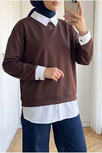 Kirazca Butik Women's Shirt Collar Detailed One-Piece Layered Oversize Sweats...