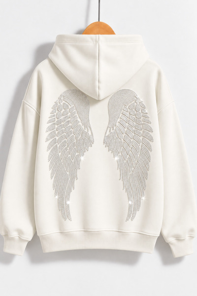 dwnwear Women's Wing Stone Printed Hooded Oversize Sweatshirt