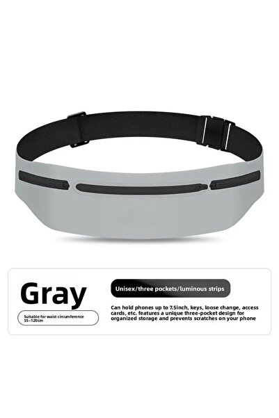 Choice Grey 3 Pockets Reflective Running Belt Marathon Waist Bag Ultra Slim W...
