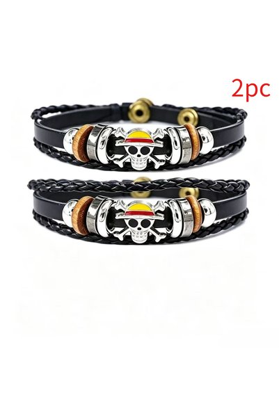 BANDAI 20cm 2pc Anime One Piece Bracelet Luffy PU Bracelet Cosplay Accessorie...
