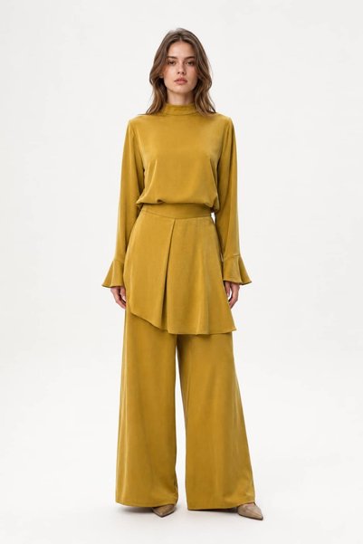 Zems Asimetrik Drape Pantolonlu Takım