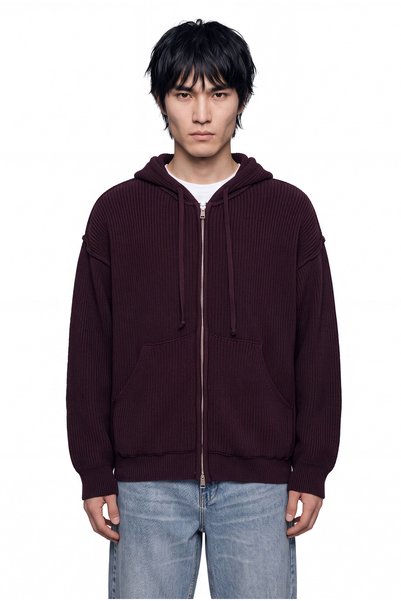 Machinist Men's Thessaloniki Knitted Dirty Stitch Hooded Zippered Knitwear Da...