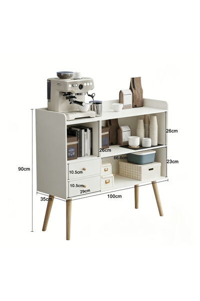 Arabest Mid‑Century Coffee Corner Cabinet with Divider, 100cm Buffet Sideboar...