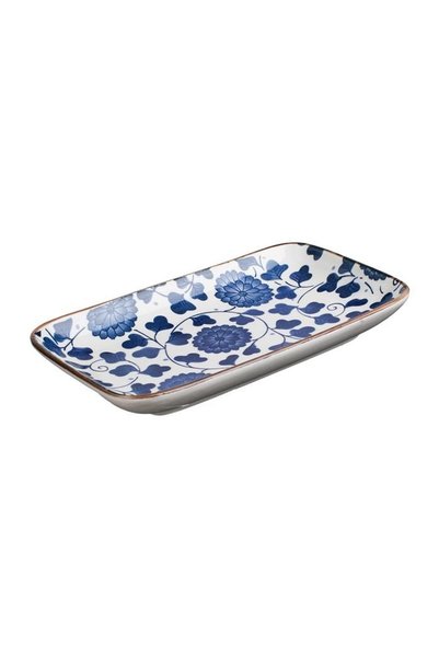 OEM Farfurie Ceramică Dreptunghiulara Alba cu Model Floral Albastru pentru Su...