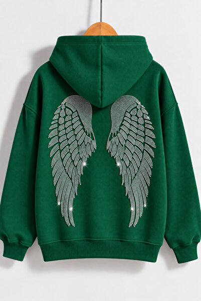 dwnwear Women's Wing Stone Printed Hooded Oversize Sweatshirt