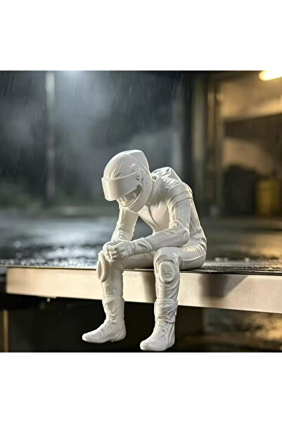 BANDAI تمثال راكب دراجة نارية أبيض اللون بارتفاع 9 سم، منحوتة راتنجية للديكور...
