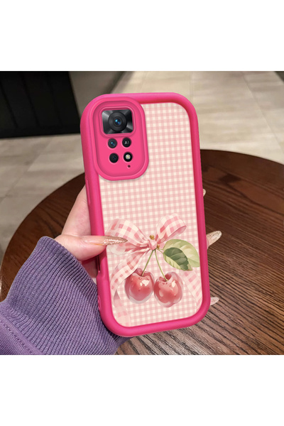 CASEVIBE Redmi Note 11 Pro 5G/4G Uyumlu Pembe Kareli Kiraz Baskılı Sevimli Za...