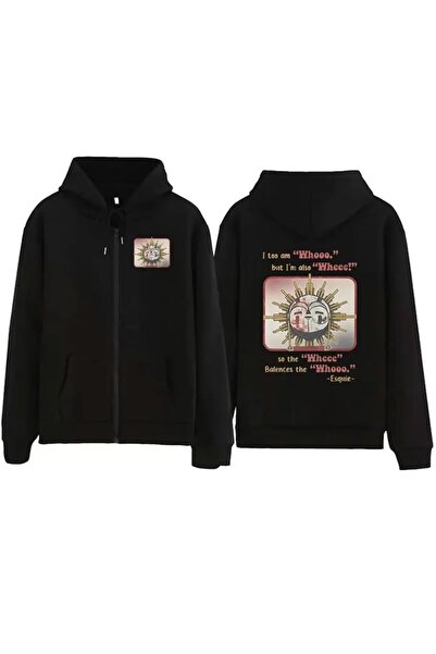 Vordevia Sun and Moon Printed 3 Thread Zippered Cardigan Embossed Oversize