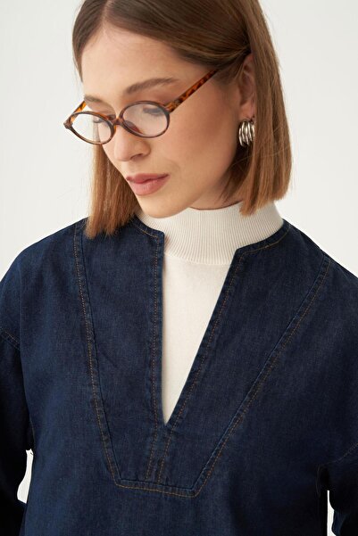 ALLDAY V Yaka Denim Gömlek Tunik