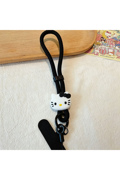 Miniso KT black Macaron Hello Kitty Wrist Phone Lanyard Multi Color Silicone ...
