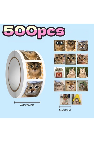 Choice ملصقات وجه القط ميمي ميمي ذاتية اللصق، 500 قطعة، بتصميم قهوة داكنة، تع...