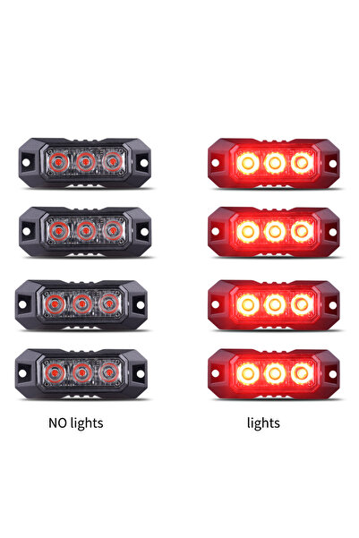 Choice 4 قطع أحمر، 4 قطع 3 مصابيح LED، ضوء تحذير وامض، شريط إضاءة وامض للشبك ...