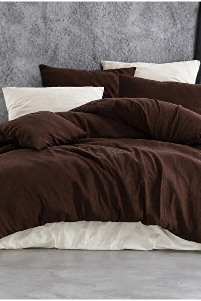 NazeninHome Muslin Duvet Cover Set 100% Cotton Single Size |   Dark Coffee | ...