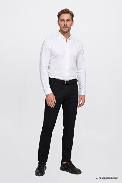 AC&Co / Altınyıldız Classics Men's Black Cotton Tapered Fit 5-Pocket Diagonal...