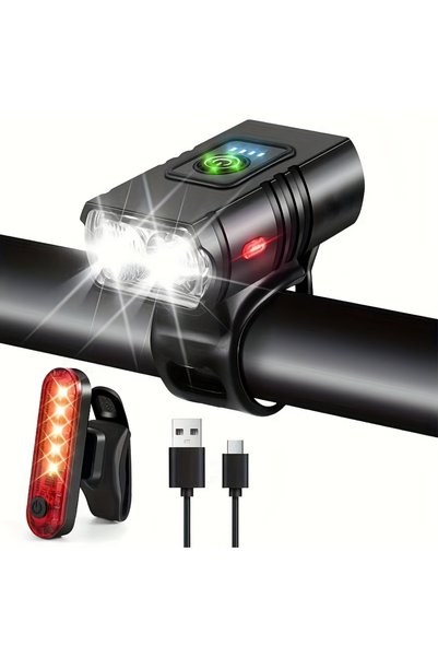 Choice مصباح خلفي LED T6 للدراجات، ضوء أمامي قابل لإعادة الشحن عبر USB مع شاش...