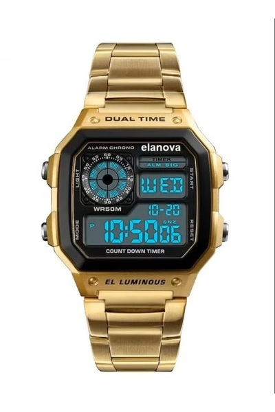 Elanova Men Sport Stainless Steel Strap Watches Men Waterproof Led Digital Wr...