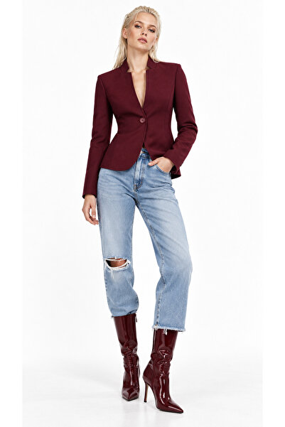Kallisto Bordo Tek Düğmeli Dik Yaka Slim Fit Blazer Ceket