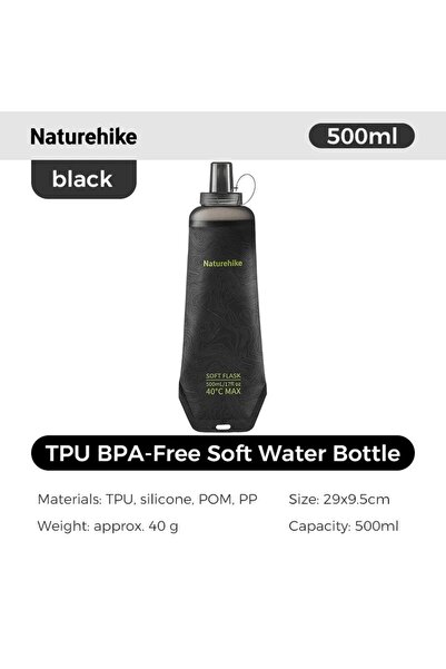 Naturehike زجاجة ماء ناعمة سوداء سعة 500 مل للرياضات الخارجية والتخييم والجري...