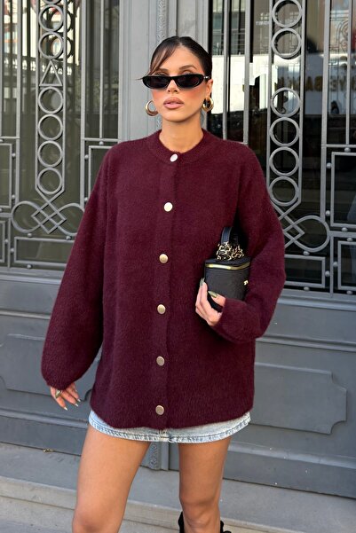 BEJNA Women's Plum Button Detailed Ultra Soft Premium Knitwear Cardigan
