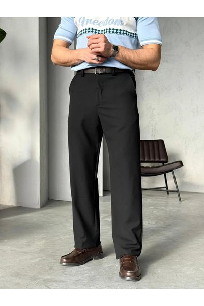 More Black Baggy fit fabric trousers