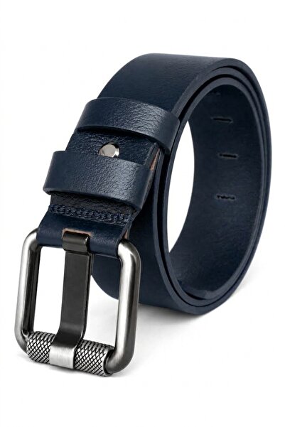 Livize Genuine Leather Men's Jeans Belt 4.5cm Tube Buckle Navy Blue