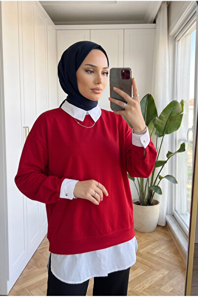 Kirazca Butik Women's Shirt Collar Detailed One-Piece Layered Oversize Sweats...