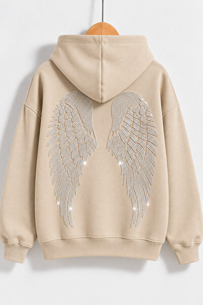 dwnwear Women's Wing Stone Printed Hooded Oversize Sweatshirt