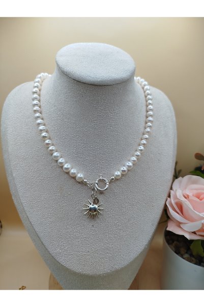İNCİORA JEWELRY Gerçek Doğal İnci 6-7 mm Kuyumcu Kalite Gemici Kilitli 925 Ayar Gümüş Kolye ve Küpe
