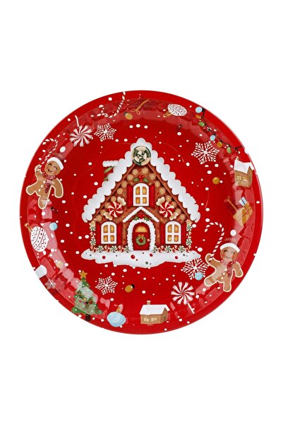 OEM Farfurie Metalica Decorativa de Crăciun Roșie Casa de Turta Dulce Ø26cm –...