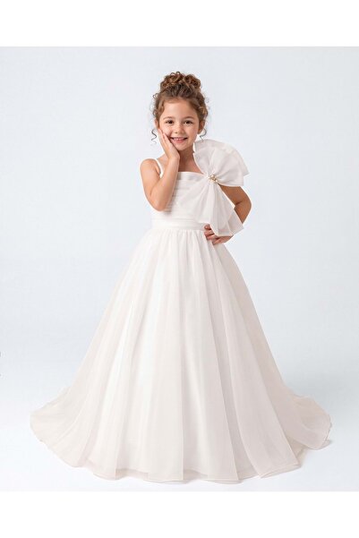 Mnk Baby&Kids Kız Çocuk Thasos Uzun Abiye Elbise M00873 BEYAZ